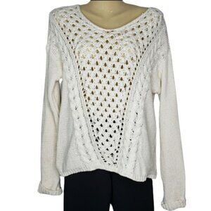 Ruby Moon Womens Ivory Knit Sweater‎ With Lace Details & Long Sleeves Size M